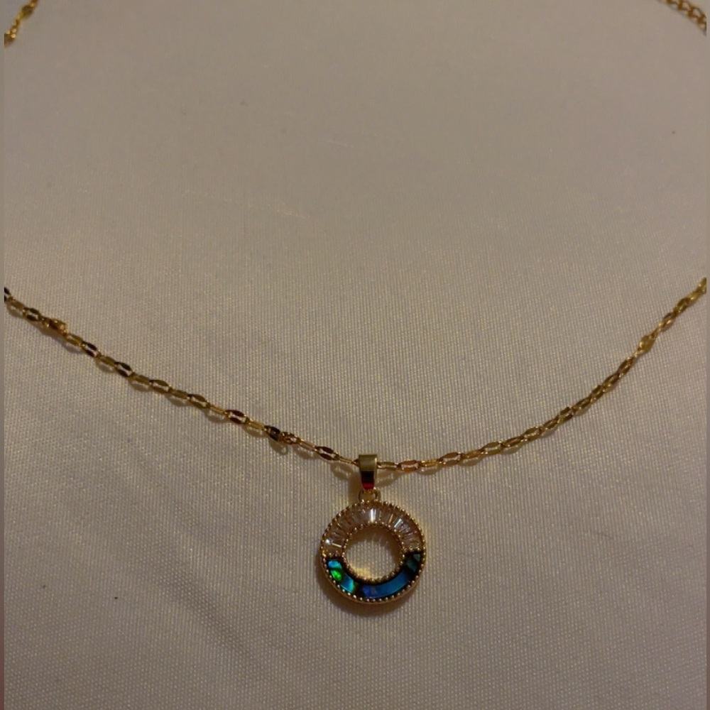 Elegant Gold Necklace with Blue Accents 304 stainless steel copper block zircon